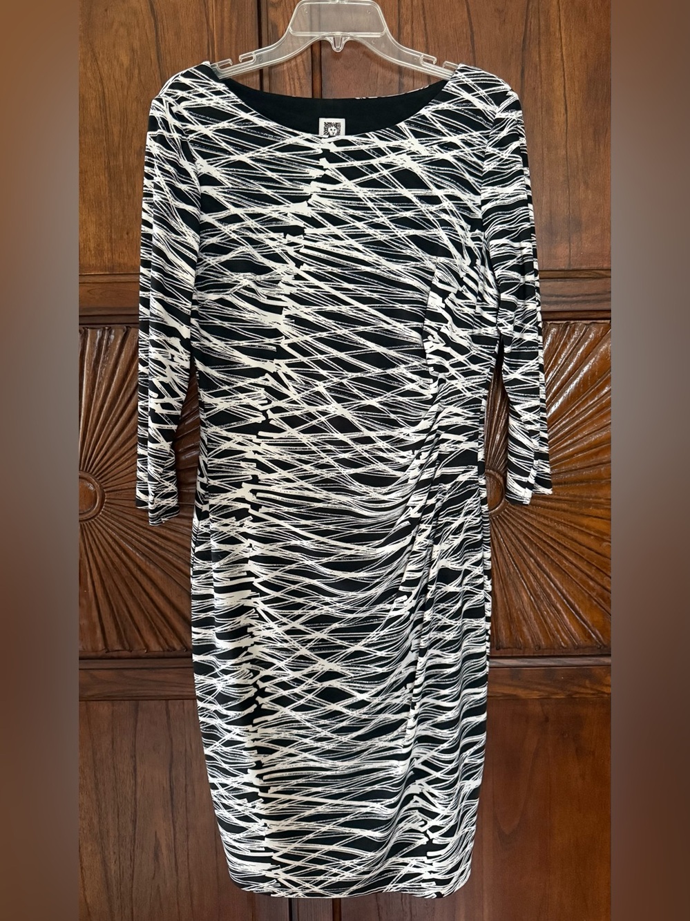 Anne Klein Black & White Abstract Ruched Dress - Size 12